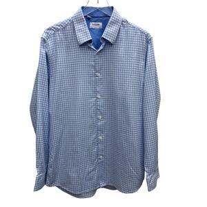 Duchamp London Blue And White,Checked Slim Fit Dress Shirt Men’s Size XL